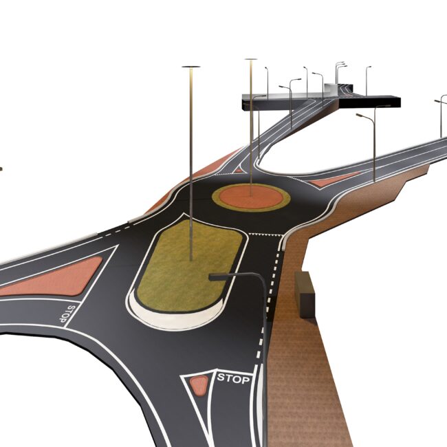 Render del progetto di riqualificazione della viabilità - vista 1