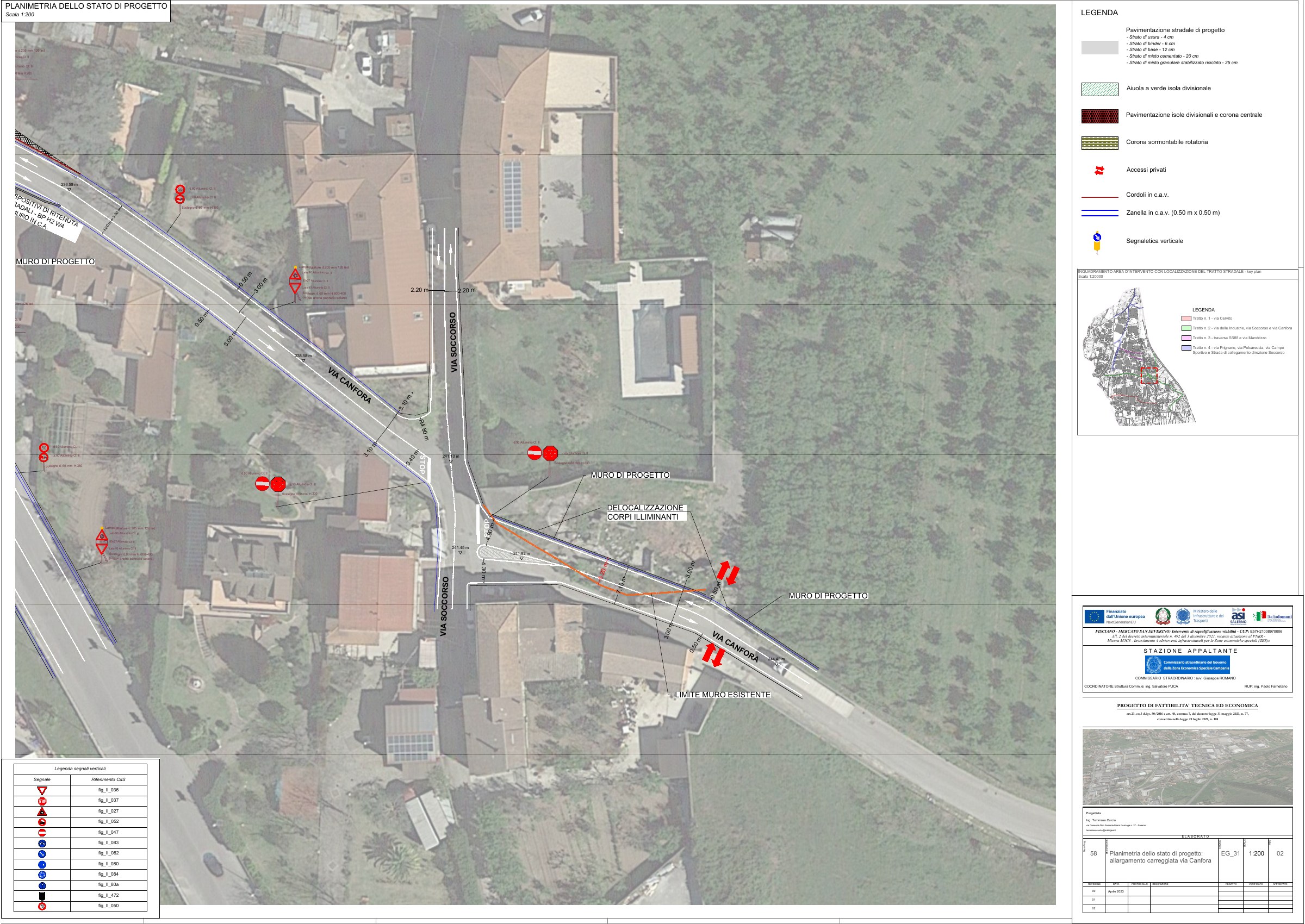 Planimetria di progetto dell'allargamento della carreggiata di via Canfora