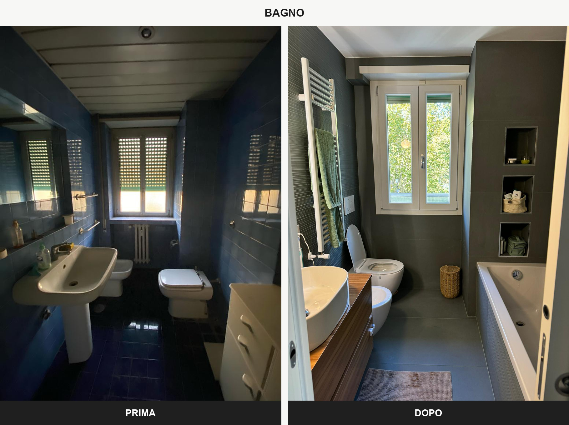 Bagno - prima e dopo, ristrutturazione di un appartamento a Roma
