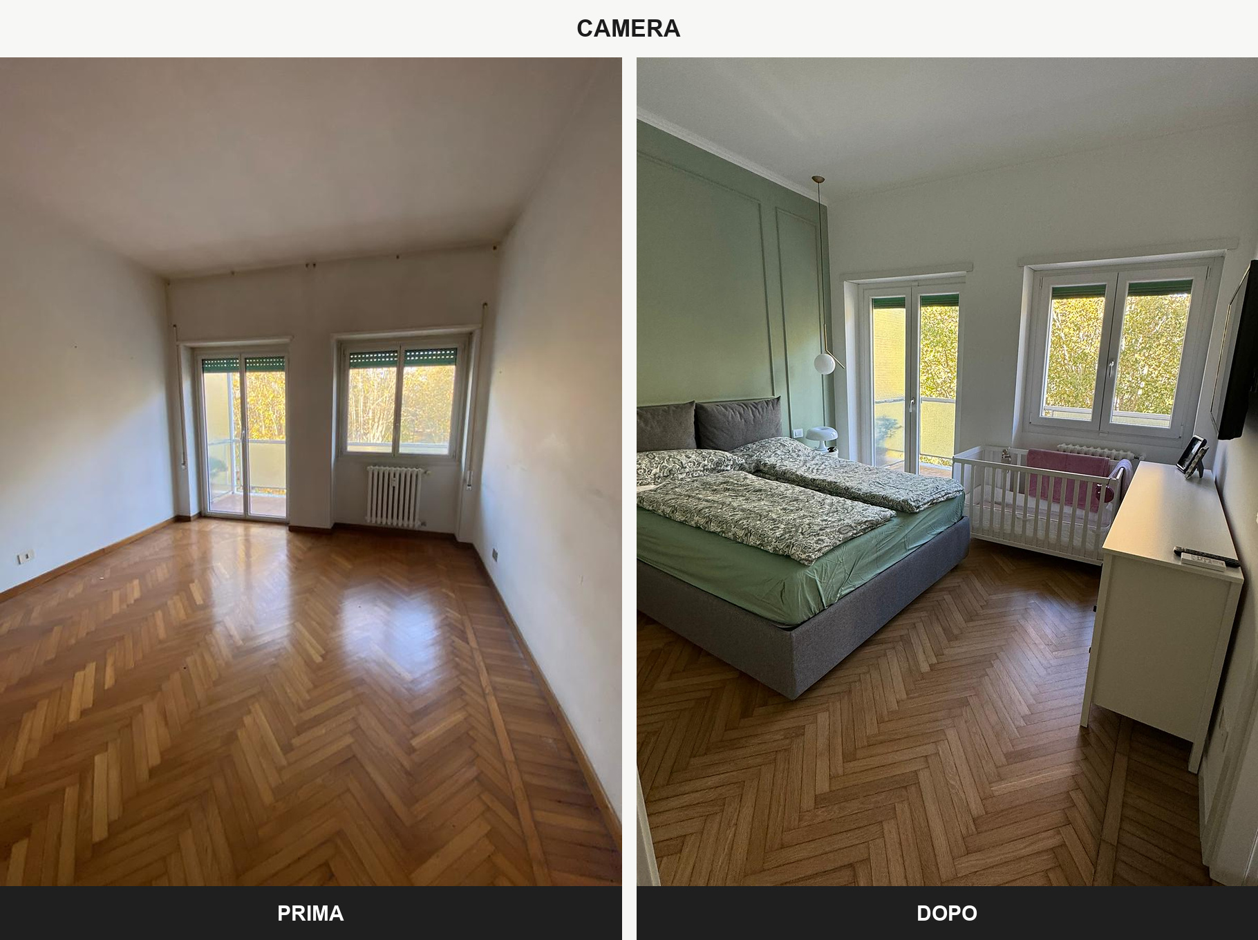 Camera - prima e dopo, ristrutturazione di un appartamento a Roma