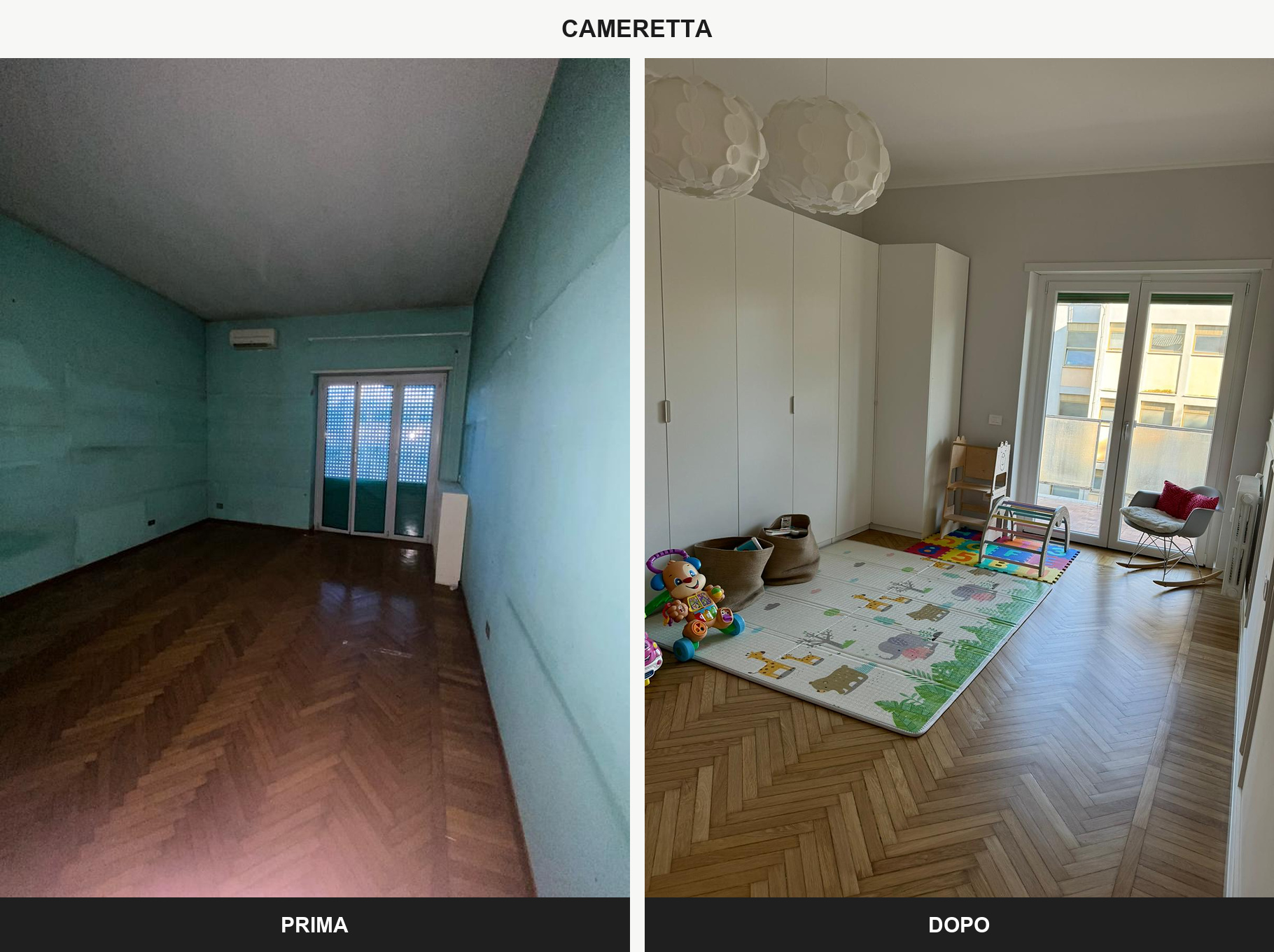 Cameretta - prima e dopo, ristrutturazione di un appartamento a Roma