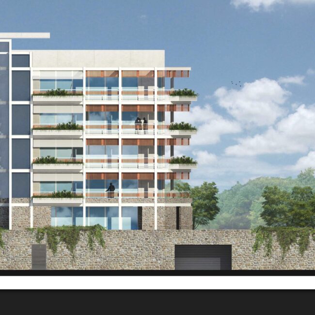 Vista progettuale del prospetto dell'edificio plurifamiliare
