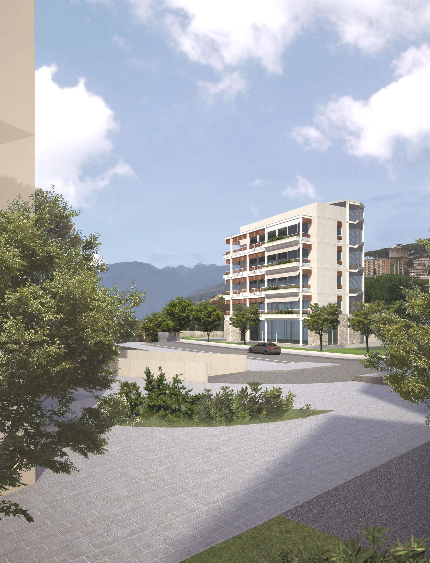 Vista prospettica del progetto dell'edificio plurifamiliare